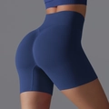 High-waisted seamless navy yoga shorts with scrunch butt lift and ribbed texture - Dark Blue