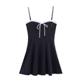 Zwarte A-lijn mini-jurk voor dames met witte kant en strikdetail voor de zomermodus - XS / Zwart