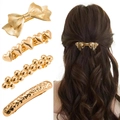 Coffret de barrettes dorées en métal avec nœud et cœur pour coiffure élégante de femme - Ensemble 4 (4 Pièces)
