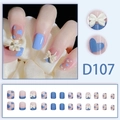 Blue and white press-on nails with 3D bow and heart designs for women, model D107 - Glue Type / Blue Heart Bow Style (D107)