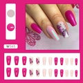 W565 medium long ballet press-on nails in magenta and pearly white with butterfly art - Charming Butterfly (W565)
