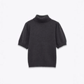 Short sleeve dark grey mock neck knitted sweater with puffed sleeves for women - S / Gray