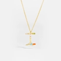 Minimalist S925 silver gold necklace with letter I pendant set with colorful zircons - 925 Silver / Letter I