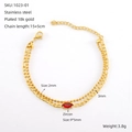 Detail showing 18k gold plated double layer bracelet with red zircon and size specifications - 18K Gold / Red
