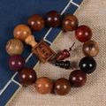 Multicolor natural redwood bead bracelet with carved wooden tag and double gourd pendants - Multicolor (20mm*12 Beads Premium Tag+Gourd)