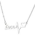Detail of silver Love pendant featuring a heart-shaped heartbeat design on a delicate chain - EKG Love Heart Style (798 Steel)