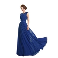 Robe de soirée bleu marine avec corsage en dentelle et paillettes en mousseline fluide - US 2(S) / Bleu