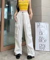 White high waist cargo pants for women with wide leg and street style loose fit look - S / White