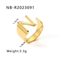Chunky 18K gold plated N-letter ring with adjustable open band for women - Letter N