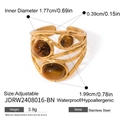 Bague martelée en acier inoxydable doré 18 carats avec pierres d'œil de tigre naturelles - Style Irrégulier à Trois Pierres Martelé (JDRW2408016-BN)