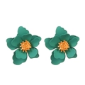 Elegant multi-layered floral stud earrings in matte green with golden center details - Green (1870)