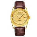 Reloj de cuarzo de lujo para hombre en oro con correa de cuero marrón y fecha luminosa - Correa Marrón Caja Dorada Esfera Dorada Hombre