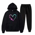 Survêtement noir deux pièces avec sweat à capuche et pantalon de jogging à motif cœur - S / Noir-Flèche de Cœur