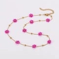 Charming golden chain necklace featuring pink bead flower details and adjustable clasp - Rose Red-Necklace
