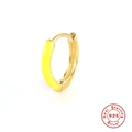 Close-up of S925 sterling silver hoop earring with yellow enamel finish and hallmark - Gold-Yellow