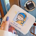 Creamy PU leather card holder featuring a cute cartoon girl with accordion slots - Girl with Pearl Earring (9 Slots + 2 Coin Slots)