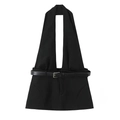 Top nero chic all'americana da donna con schiena scoperta e cintura in ecopelle - XS / Nero