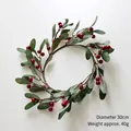 Red berry Christmas wreath with green leaves, 30cm diameter and 40g lightweight design - 30cm Green Wreath