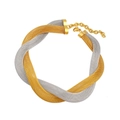 Close-up of two-tone braided mesh necklace with gold lobster clasp and adjustable chain - Tri-color Necklace