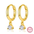 Elegant gold plated 925 sterling silver hoop earrings with clear cubic zirconia dangles - Gold-White Zirconia