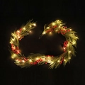 Lighted Christmas pine needle garland with red berries and warm LED lights - T6108/180 Rattan (With Light)