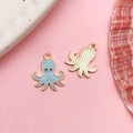 Cute light blue octopus enamel charm with golden back for DIY jewelry making - Lake Blue Enamel Alloy Octopus