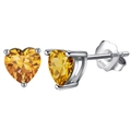 Minimalist S925 sterling silver heart-shaped stud earrings with yellow faceted gemstone - Yellow Heart Style (APE32-11X)
