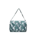 Nylon tote bag featuring green skull and rose pattern with adjustable wide strap - Green