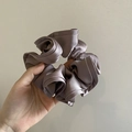 Elegant mauve satin oversized scrunchie with soft ruffled texture and silky sheen - Gray Purple