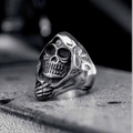 Gothic skull reaper ring in vintage stainless steel with detailed hooded death design - US 7 / Steel