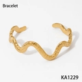 Golden wavy open cuff bracelet with hammered texture finish for women style KA1229 - Gold Wavy Bracelet (KA1229)
