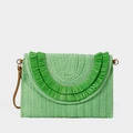 Lichtgroene geweven strooien clutch met dubbele franjes en bruine leren polsband dames - Groen