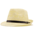 Cappello fedora classico in paglia color crema per uomo e donna con cintura in pelle - M (56-58cm) / crema