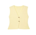 Gilet en tricot jaune clair avec col en V, maille côtelée et boutons dorés - Haut Jaune