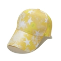 Detail of yellow tie-dye cotton baseball cap with white stars and adjustable strap - M (56-58cm) / Yellow