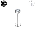 ASTM F136 titanium labret stud with clear round gemstone and internal thread design - Single Gem-Silver