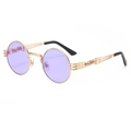 Steampunk sunglasses featuring round purple lenses and intricate gold spring metal frames - Gold Frame Ocean Purple C34