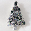 Elegant silver Christmas tree brooch with dark green crystals and AB rhinestones - Silver Base Green AB Rhinestone Tree