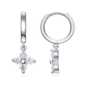 925 silver long drop earrings with white zircon flower pendant and hoop closure - E13900 Flower Cross With GRA Certificate