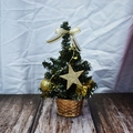 Mini albero di Natale da tavolo in vaso dorato con ornamenti d'oro e stella - 20cm / Oro
