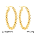 Golden stainless steel beaded C-shaped hoop earrings with polished metal finish - XL Oval Beaded Hoop (30x24x4mm)