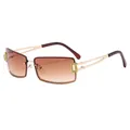 Schicke Y2K randlose Rechteck-Sonnenbrille mit braunen Verlaufsgläsern und Goldmetallbügeln - Goldrahmen mit braunem Verlaufsglas