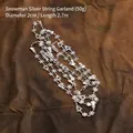 Silver snowman bead chain garland with snowflakes and stars, 2.7m length for Christmas decor - Silver Snowman Bead String