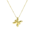 Golden 3D balloon necklace with X-shaped bubble pendant on a beaded chain - Pisces