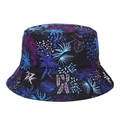 Unisex black bucket hat featuring vibrant blue and pink tropical palm leaf patterns - M (56-58cm) / Black and Colorful Tropical Leaves (M340—2)
