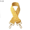 Detail of yellow and white checkerboard floral woven strap with golden metal buckles - Gold Clasp / Yellow Floral Checkerboard (S-13)