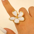 Elegant white enamel flower ring with golden petals for women, minimalist floral design - Gold (0899)