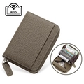 Grey pebbled leather RFID card holder with accordion design and U-shaped zipper closure - JP-6001 Style / Elephant Gray