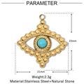 Detail view of 23mm gold stainless steel evil eye pendant with blue natural stone - VG886/Evil Eye/Blue Stone