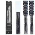 12-pack laser gold clip-in glitter hair tinsel extensions with 16 strands 60cm long - 12 Pieces / Laser Grey (12-Piece Set)